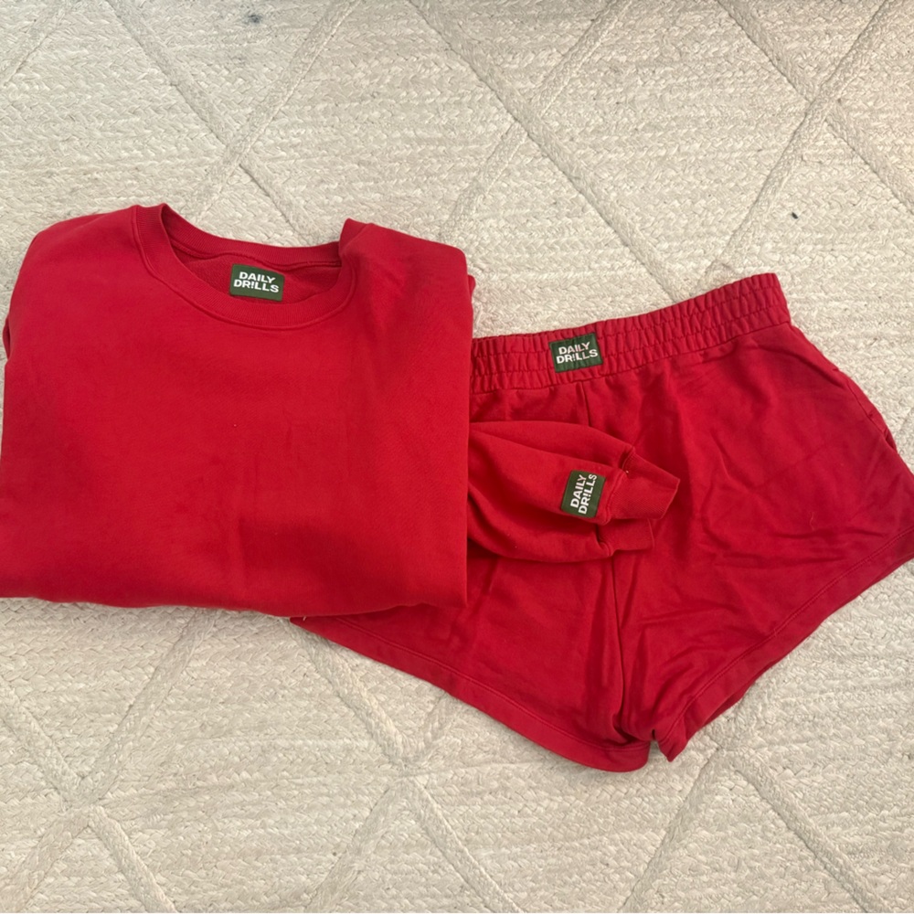 Daily Drills Red Sweatshirt & Shorts Set